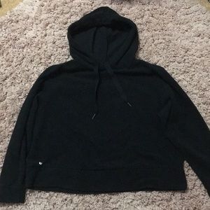 Black Cropped Fleece Hoodie